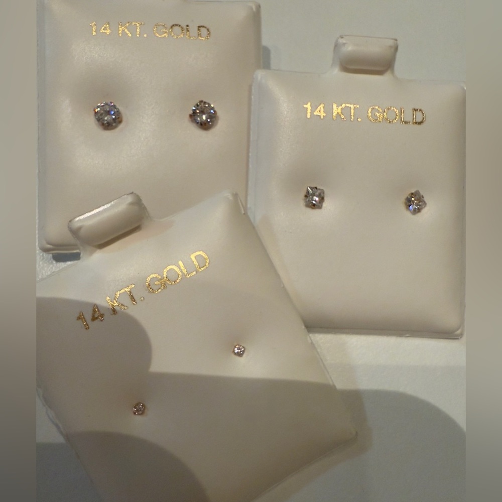 Three Pairs 14k Yellow Gold Dainty Stud Earrings